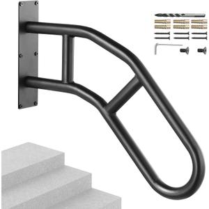 VEVOR Handrails for Outdoor Steps, 29" Length Wall Mount Safety Railings for 1-3 Steps, U-Shaped Handrail with Matte Black Finished, Stair Handrails for Kids, Elderly, Pregnant Women, Disabled