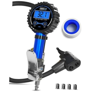 Presta Valve Air Chuck – Bike Tire Inflator with Pressure Gauge – Bicycle Tire Gauge Schrader to Presta Valve Adapter for Air Compressor