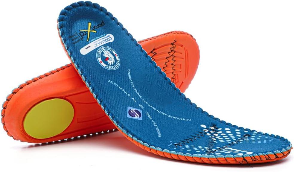 ROCKROOSTER Work Insoles for Men Women Memory Foam Cushion Inserts with Arch Support PORON Heel Cushion Coolmax Quick-Dry Fabric Durable Replacement Insoles for All-Day Comfort and Pain Relief (Blue_rc930)