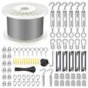 1/8" Wire Rope Kit, 200FT Steel Wire Cable, Vinyl Coated Stainless Steel Cable with Turnbuckles for Outdoor, Garden, Kitchen and Craft Projects