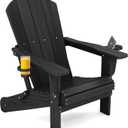 SERWALL HDPE Folding Adirondack Chair with Dual Cup Holder - Composite Adirondack Chair - Black (1 PACK-ORIGINAL)