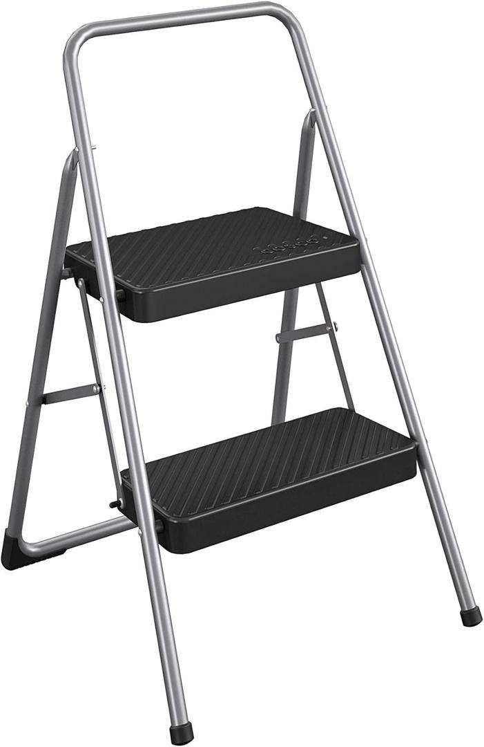 CoscoProducts COSCO 11137PBL1E 2 Household Folding Step Stool, ANSI Type 3, 200 lb Weight Capacity, Platinum