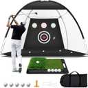 Golf Net: 10x7ft Golf Hitting Practice Net for Backyard, Indoor or Outdoor Driving Chipping Swing Training and Equip Non-Slip Heavy-Duty Base Hitting Mat, Ideal Gifts for Dad Husband Men Fathers Day (10x7feet)