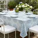 Newbridge 60 x 120 Inch Rectangle Fabric Tablecloth, Blue Circle Stitch, Indoor Outdoor No Iron Soil Resistant Dining Room, Party and Banquet Table Cover, Blue Modern Boho Chic Print