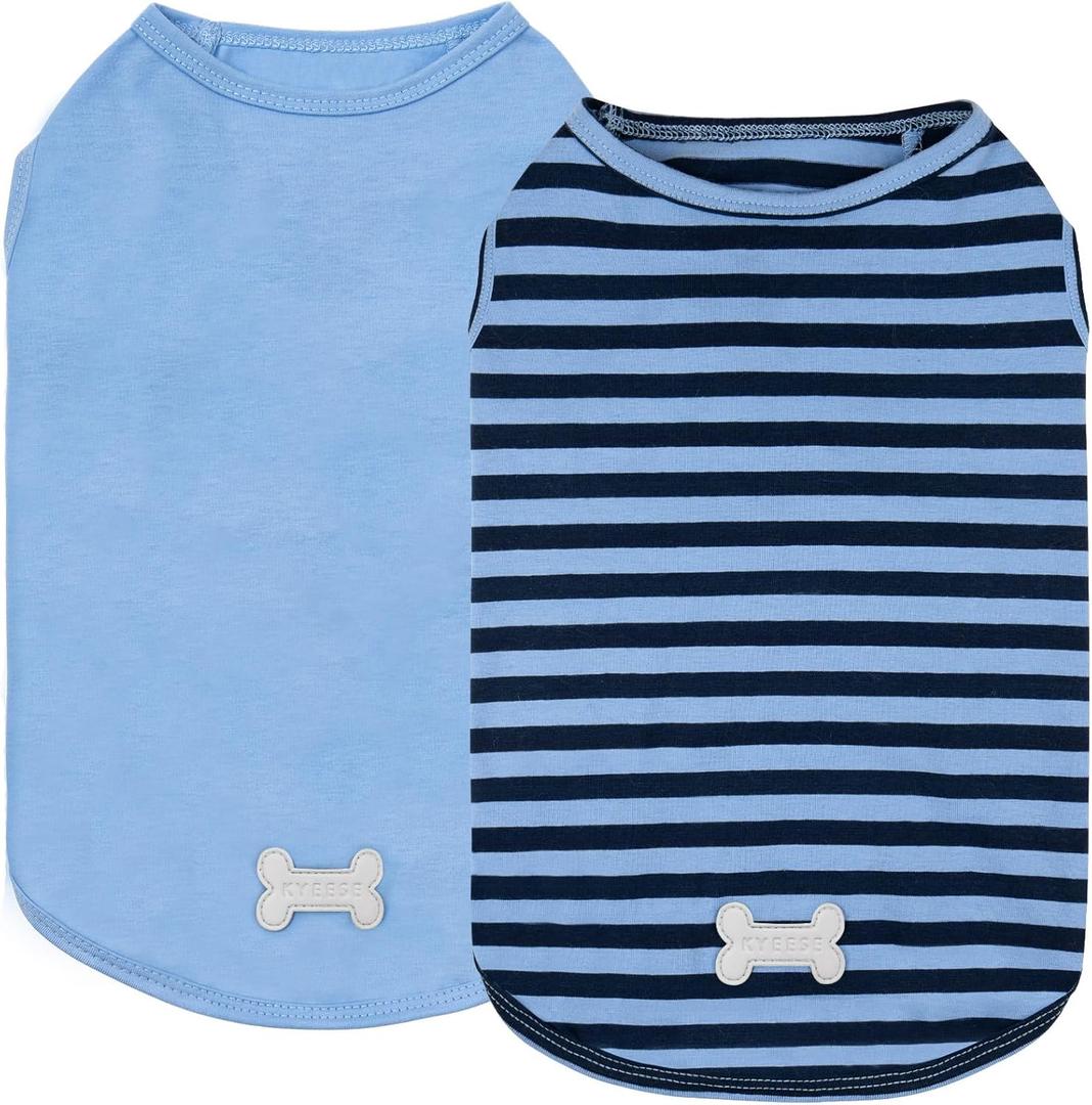 KYEESE 2Pack Dog Shirt, Soft Striped Dogs T Shirts, Lightweight Pet Tank Top, Sleeveless Dog Shirt for Small Dogs, Stretchy Comfortable Pet Vest, Dark Blue, XL