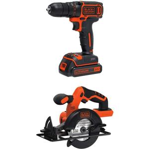BLACK+DECKER BDCDD120C 20V MAX* Lithium Single Speed Drill/Driver and BDCCS20B 20-volt Max Circular Saw Bare Tool, 5-1/2-Inch