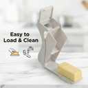 Butter Cutter Slicer and Dispenser, Measuring Dispenser and Keeper, One-Click Operation for Bread Cakes Cookies Breakfast, Food-Grade Plastic with Stainless Steel Blade, White