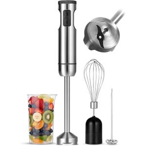 TEGH Immersion Blender Handheld, 8-Speed 4-in-1 Stainless Steel Hand Blender Stick | Electric Hand Mixer & Food Processor | Corded Emulsion Blender for Smoothies, Soups, Sauces & Baby Food