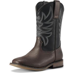 Rollda Kids Cowboy Boots for Boys Girls Western Square Toe Cowgirl Boots with Walking Heel (Toddler/Little Kid/Big Kid) (Black/Brown) 5