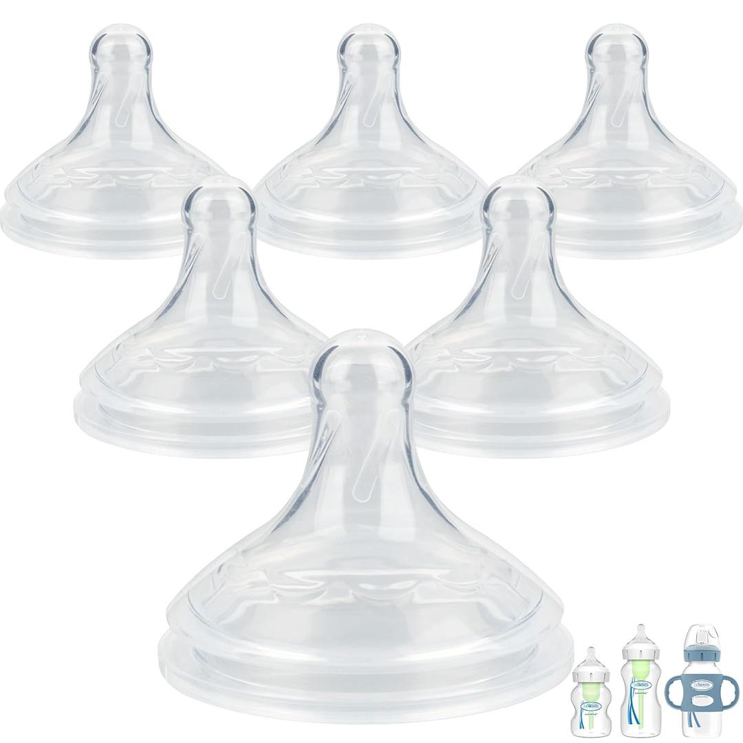 Silicone Nipple for Dr.Brown's Wide-Nick Baby Bottles,Level 2 Nipples, Medium Flow, 3m+, 6 Count