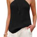 Yeokou Women Halter Cross Over Collar Tank Knit Sleeveless Top Solid Color Casual Summer Blouse (Large, Black)