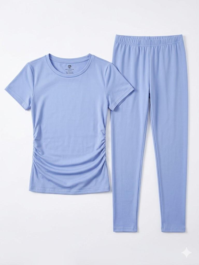 Women Set Pleated Short Sleeve Top Wide Leg Pants Loose Fit Matching Set Casual Lounge Travel Workwear Size S