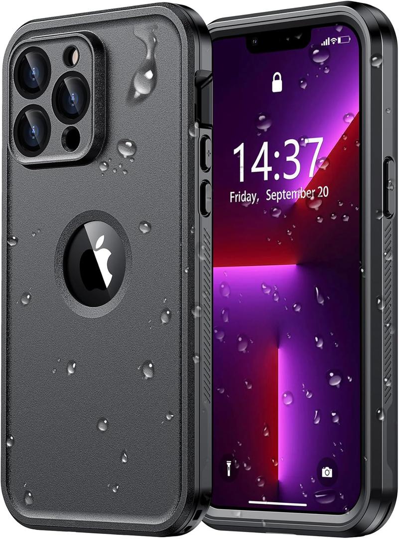 Temdan for iPhone 13 Pro Max Case Waterproof [Built-in 9H Tempered Glass Camera Lens & Screen Protector] [Full Body Protection] [IP68 Waterproof] Shockproof Phone Case for iPhone 13 Pro Max 6.7" Black (iPhone 13 Pro Max, Black)