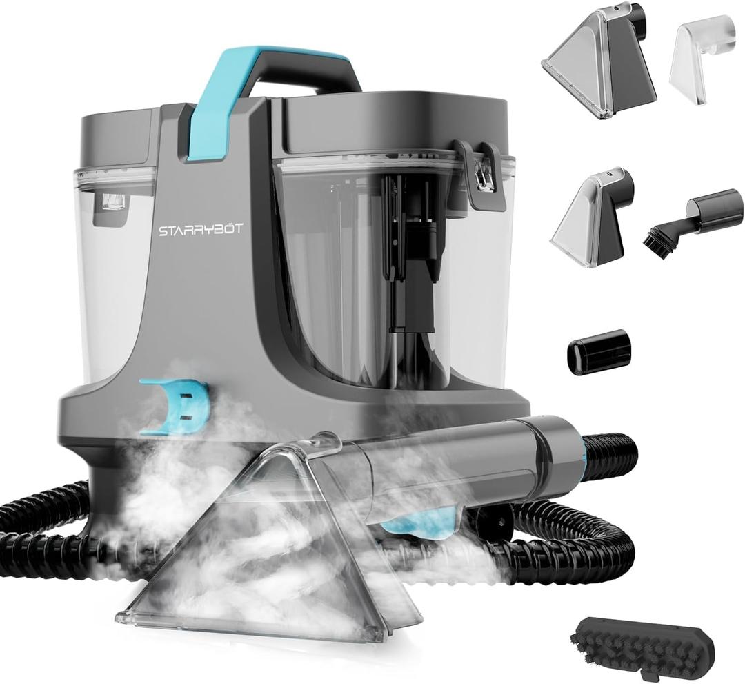 Starrybot Portable Carpet Cleaner Machine with Steam and Heating Techology,18Kpa Powerful Suction with Versatile Tools for Pets, Couch,Spot Cleaner for Stairs/Furniture/Rug(Gray)(260428)