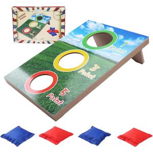 GOTHINK Portable Cornhole Set for Kids - 3 Holes Wooden Bean Bag Toss Game Set with 4pcs Cornhole Bags - Tossing Games for School Field Day Boys & Girls Family Night/Birthday Party