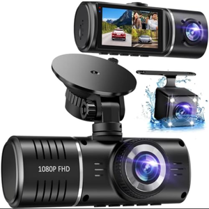 Dash Cam Front and Rear, 1080P Dash Camera for Cars, 3 Channel Car Camera Front Rear and Inside with 32GB Card, Loop Recording, Night Vision, HDR, 24Hr Parking, G-Sensor