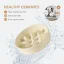 Ceramic 1.2 Cup Raised Slow Feeder Dog Bowl Set, Elevated 6.1inch Bowl and 7.3inch Slow Pet Food Dish with Wooden Stand for Small and Medium Dog (2 x Beige+ Stand)