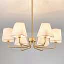 UOFUS 31" Gold Dining Room Light Fixture 6-Light Modern Farmhouse Chandeliers with Linen Fabric Shades Height Adjustable Ceiling Light Fixture for Kitchen Island Living Room Bedroom Entryway Office