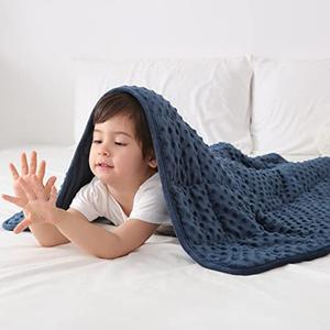 Huloo Sleep Kids Weighted Blanket Twin 5lbs (36"×48",Navy Blue) Breathable Soft Minky Weighted Throw Blanket for All Season,Heavy Blanket with Premium Glass Beads