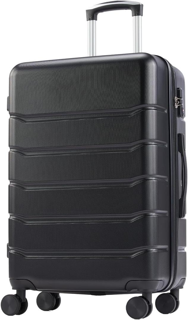 OLIXIS 24 Inch Luggage, Hardside Suitcase with Spinner Wheels, Lightweight ABS Hard Shell Checked Luggage, TSA Approved Lock, Expandable Medium Suitcase for Travel & BusinessBlack