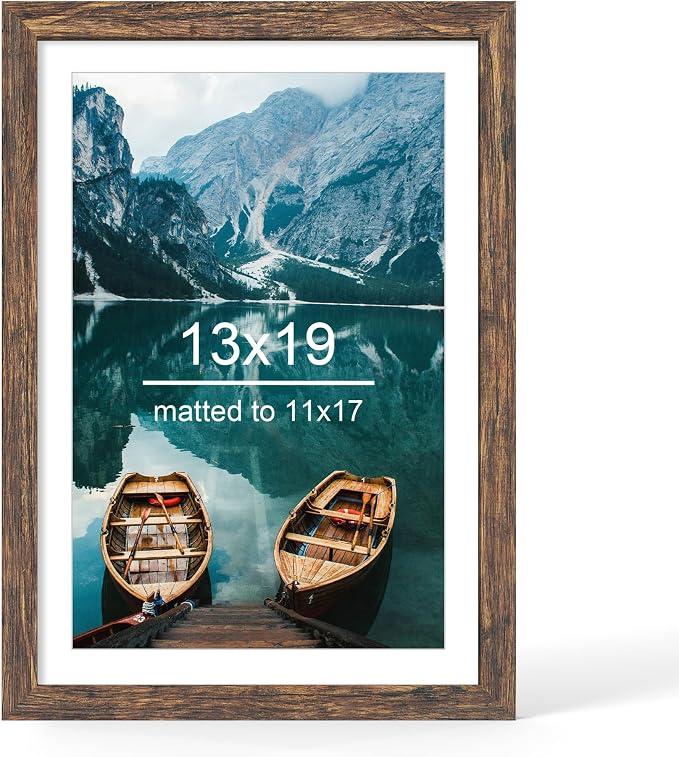Hongkee 13x19 Picture Frame, Rustic Brown Wood Style, Wall Mounting