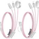 2Pack Multi Charging Cable Cord for Travel Essentials,Apple Watch Charger,iPhone Charger,[3-in-2] Type C/Lightning Cable Portable Designed for iWatch,iPhone 17-8,Galaxy S25-21,AirPods,iPad-4FT Pink
