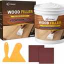 Wood Filler Repair Kit 16oz White  Paintable & Stainable Wood Putty Filler for Furniture, Doors & Floors, Exterior Water-Resistant Wood Crack & Hole Filler with Scrapers, Sandpaper & Gloves