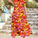 KIRUNDO Summer Dresses for Women 2026 Spring Casual Flutter Short Sleeve Wedding Guest Smocked Flowy Tiered Aline Midi Dress (XL)