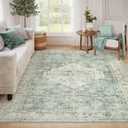 LIVEBOX Washable Area Rug 9x12 Rugs for Living Room Bedroom, Non-Slip Boho Indoor Carpet for Dining Room Office, Low-Pile Farmhouse Soft Carpets for Kids Nursery Playroom, Sage Green