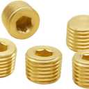 Hooshing 5PCS 1/4" NPT Male Brass Pipe Plug Internal Hex Thread Socket Pipe Plug Kit