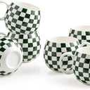 LAUCHUH 18oz Coffee Mugs, Large Coffee Cups Ceramic Checkered Cappuccino Cups with Handle Mug Set of 6 for Mother's Day, Tea, Cocoa, Milk, Green and White