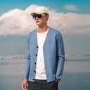 ZVX Men's Cardigan Sweater Button Front V-Neck Long Sleeve Knit Sweaters (Blue, S)