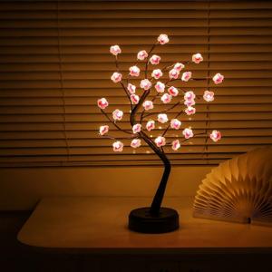 Cherry Blossom Tree Lamp, 18inch 36 Led Bonsai Tree Lights, Battery/USB Operated Japanese Decor Night Lights for Christmas Indoor Decorations Bedroom Home Gift Idea,Warm White (1ft 3in)