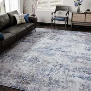 HUGEAR 9x12 Washable Rugs Grey Blue Hallway Large Area Rug Indoor Accent Rug Abstract Non Slip Low Pile Carpet Distressed Throw Rug for Bedroom Living Room Office Dining Room Kitchen Laundry Room
