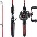 One Bass Fishing Rod and Reel Combo, IM7 Graphite 2 Pc Blank Baitcasting Combo, Spinning Rod with Super Polymer Handle (6'0"-M-Fast, Red- Casting- Right Handed)