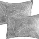 NTBAY Cotton Standard Pillow Shams, 3 Layer Muslin Breathable Soft Thermal Yarn Dyed Sham Covers, 2 Pack 20x26 Oxford Pillowcases with Envelope Closure, Dark Grey Leaf
