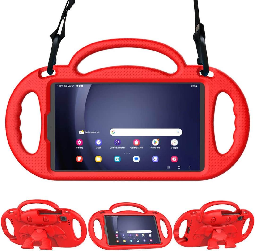 Kids Case for Samsung Galaxy Tab A11 2025 / A9 8.7 Inch 2023 (SM-X110/X115/X117) & Galaxy Tab A7 Lite 8.7 Inch 2021, with Shoulder Strap, Shockproof Handle Stand Cover for Galaxy 8.7", Red