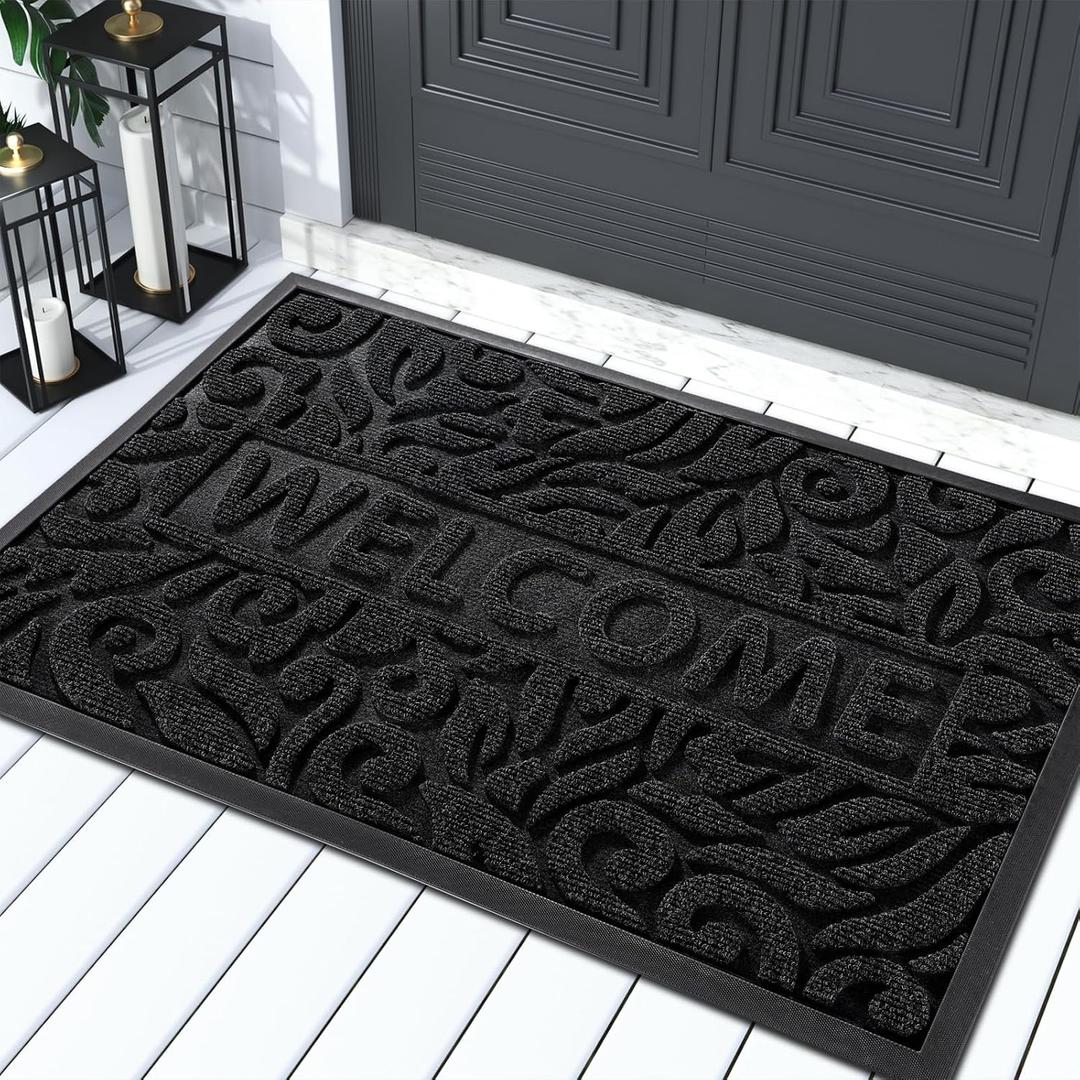 Yimobra Large Welcome Mat 36x24, Waterproof Non-Slip Outdoor Mats for Front Door Outside Entrance, Low-Profile Entryway Mat Indoor for Garage Patio, Black