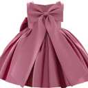 Girl Flower Design Dress Sleeveless Flower Design Princess Wedding Dress for Toddler and Baby Girl (12-18 Months, Dark Pink)