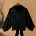 Women's Tie Front Chiffon Blouses Long Lantern Sleeve See Through Dressy Casual Shirts Cardigan (Black, XL)