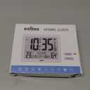 Atomic Digital Wall Clock Battery Operated with Backlight, Desk Clocks with Indoor Temperature & Humidity, 8.5" Small Alarm Clock with Date and Day of Week for Bedrooms, Living Room, Auto DST, Black