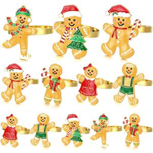 WILLBOND 12 Pieces Christmas Napkin Rings Holders for Christmas Dinners Parties Wedding Adornment Table Decoration Accessories (Adorable Style)