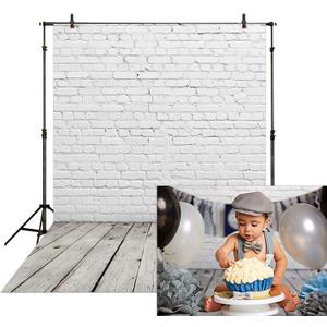 Allenjoy Fabric 5x7FT White Brick Wall with Wooden Floor Photography Backdrop Photo Background Prop for Newborn Baby Photoshoot Photographer
