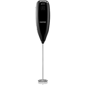 Chefman Handheld Electric Milk Frother Create Foam for Coffee, Cappuccinos, & Lattes, Mix Matcha & Protein Powder, Cordless & Compact, Stainless Steel Wand, Battery Operated, And clock