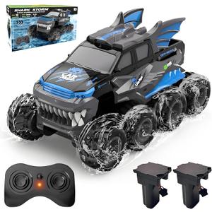 YOLOPLUS+ Amphibious Remote Control Car 8WD RC Monster Truck, 2.4GHZ 1:16 Waterproof All-Terrain Off-Road RC Cars Toys, Pool Toys Gifts for Boys and Girls Age 8-12, Blue