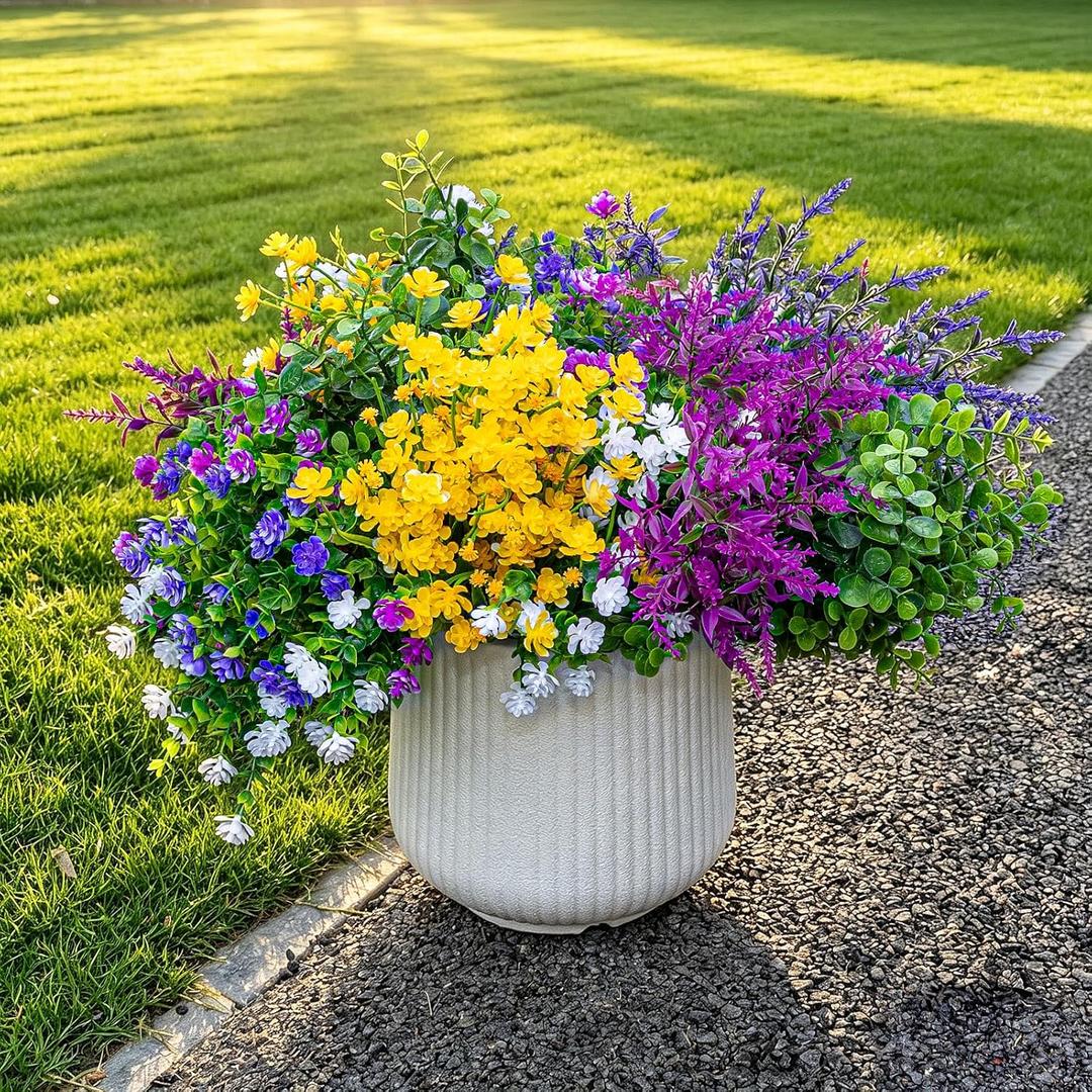 CLEANGOR 28 Bundles Artificial Flowers for Outdoors, UV Resistant Artificial Outdoor Plants, Faux Plants for Spring Summer Garden, Porch, Window Box, Hanging Planters, Home Wedding Farmhouse (Mix)