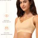 Wireless Bra Women Seamless Push Up Support Comfort V Neck Full Coverage Sleep T-Shirt Everyday Bras (Beige, L)