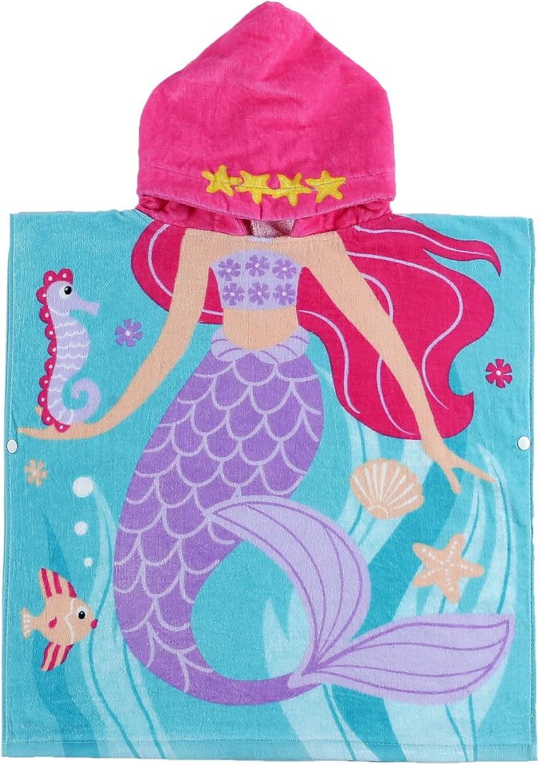 Child 100% Cotton Hooded Towel 24 x 48 inches (Mermaid) (Pink)