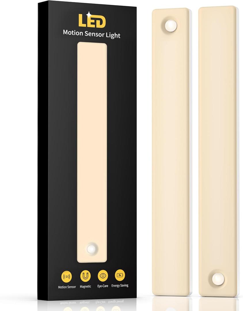 13 Inch Under Cabinet Lighting 3000K Warm White, Motion Sensor Wireless LED Closet Lights, USB Rechargeable Dimmable Lighting for Kitchen & Bedroom