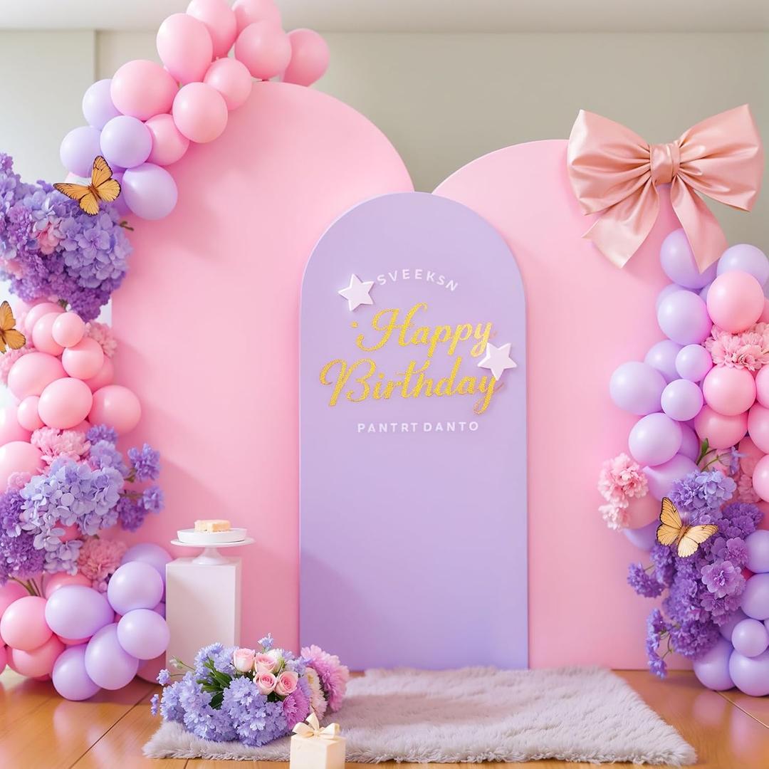 Pink and Purple Arch Cover 3 Set-6FT, 5FT, 4FT Arch Backdrop Cover Spandex Fitted 2-Color Fabric Arch Stand Covers for Baby Shower Girls Mermaid Birthday Party Wedding Photo Background Decorations